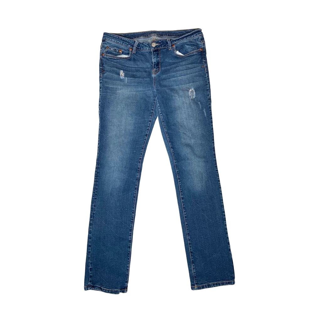 Aeropostale Distressed Skinny Jeans Size 12 Mid Rise Medium Wash Blue Ripped